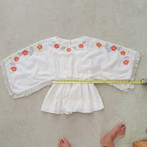 Cat & Jack Girls Boho Floral Embroidered 100% Cotton Tunic in Cream with Fringe - Picture 8 of 10